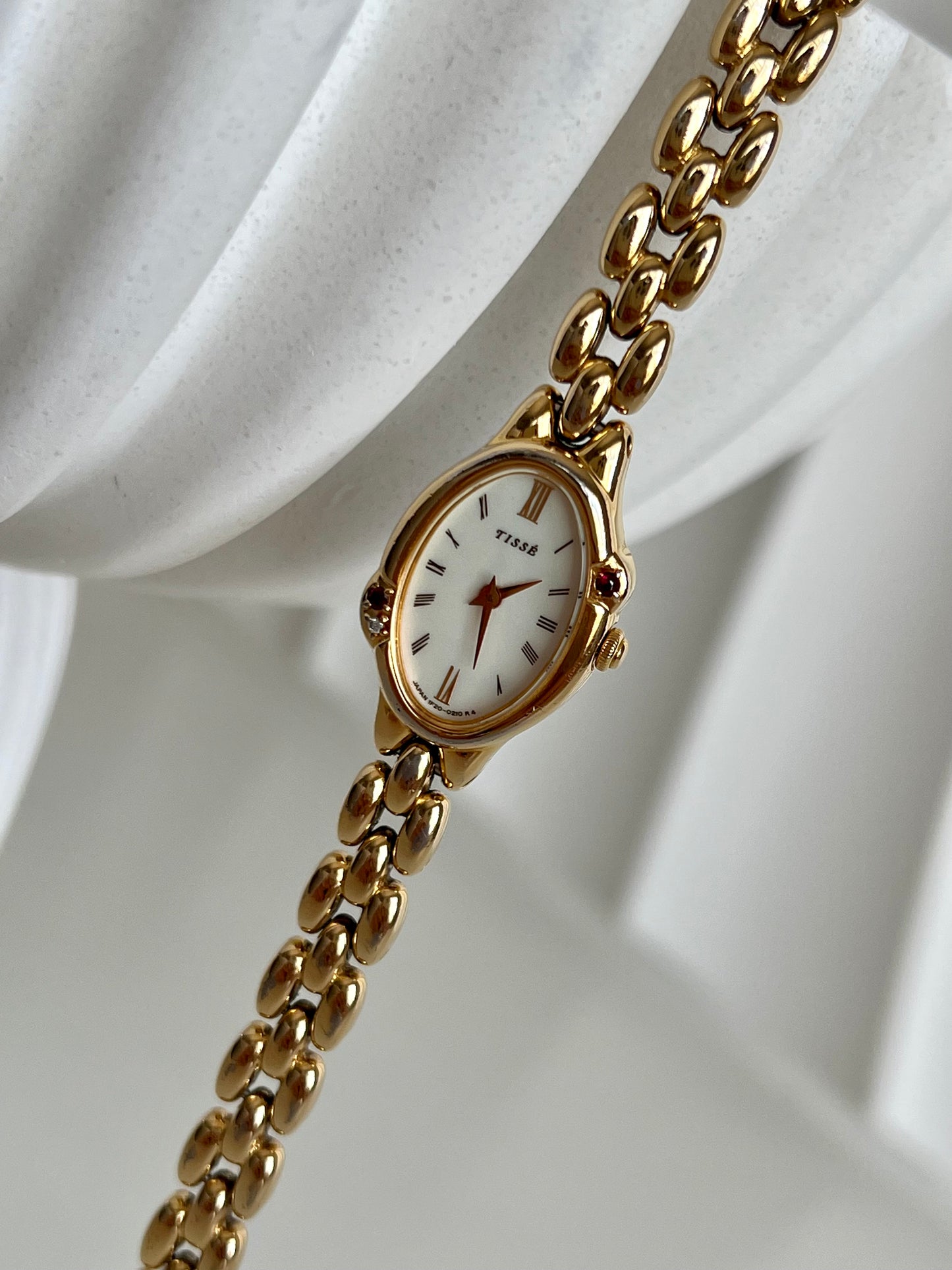 Seiko Tisse Gold Bead Bracelet Women's Watch with Encrusted Ruby & Diamond