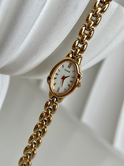 Seiko Tisse Gold Bead Bracelet Women's Watch with Encrusted Ruby & Diamond