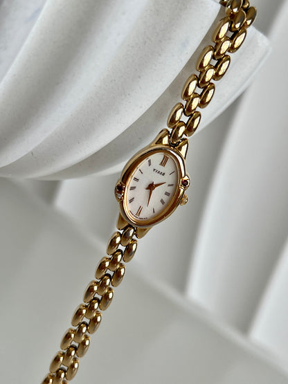 Seiko Tisse Gold Bead Bracelet Women's Watch with Encrusted Ruby & Diamond