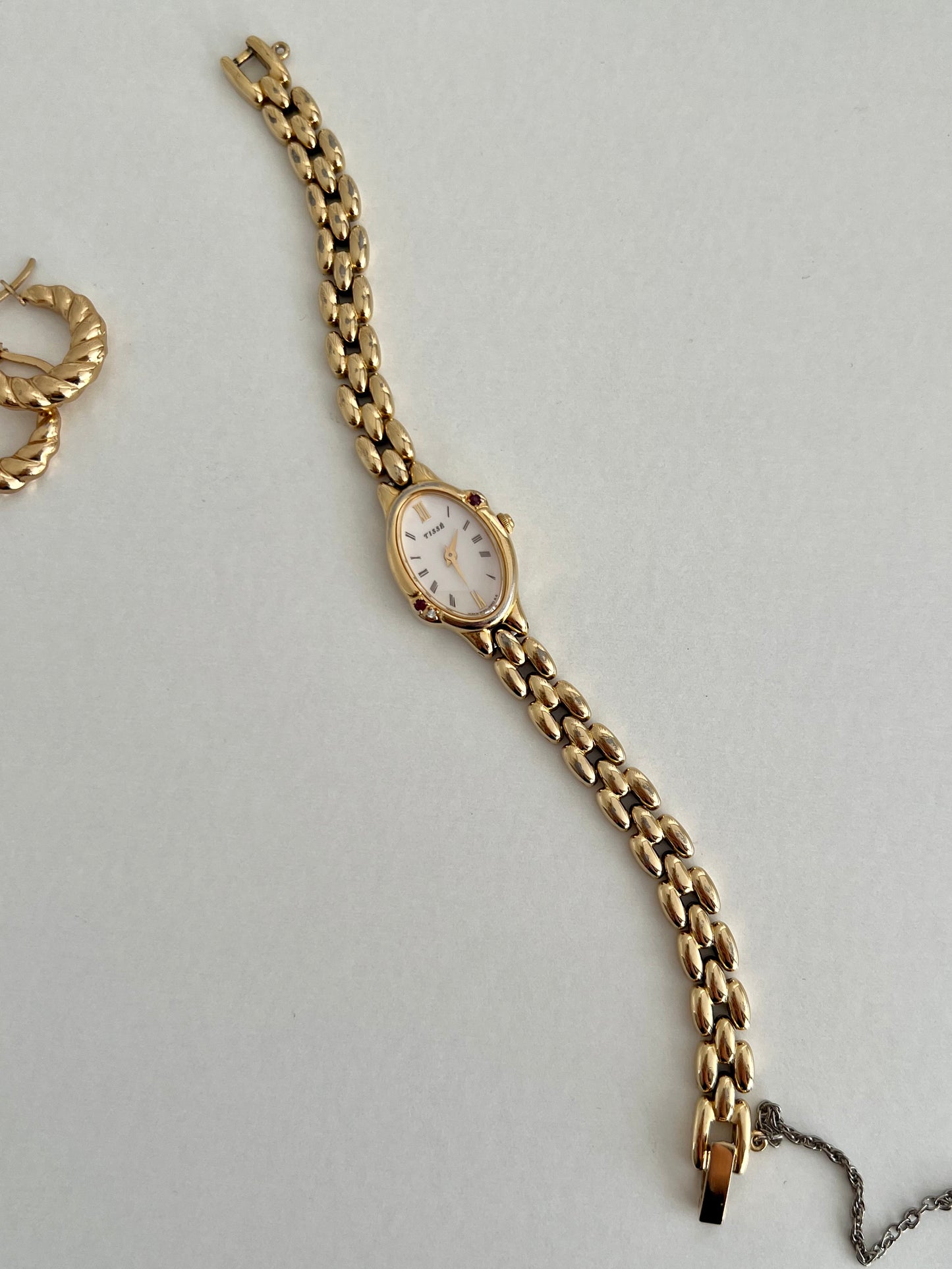 Seiko Tisse Gold Bead Bracelet Women's Watch with Encrusted Ruby & Diamond