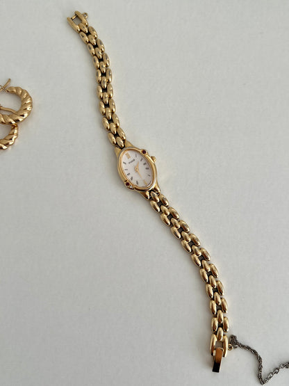 Seiko Tisse Gold Bead Bracelet Women's Watch with Encrusted Ruby & Diamond