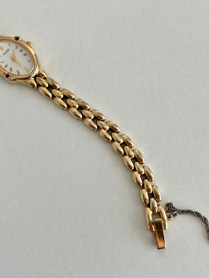 Seiko Tisse Gold Bead Bracelet Women's Watch with Encrusted Ruby & Diamond