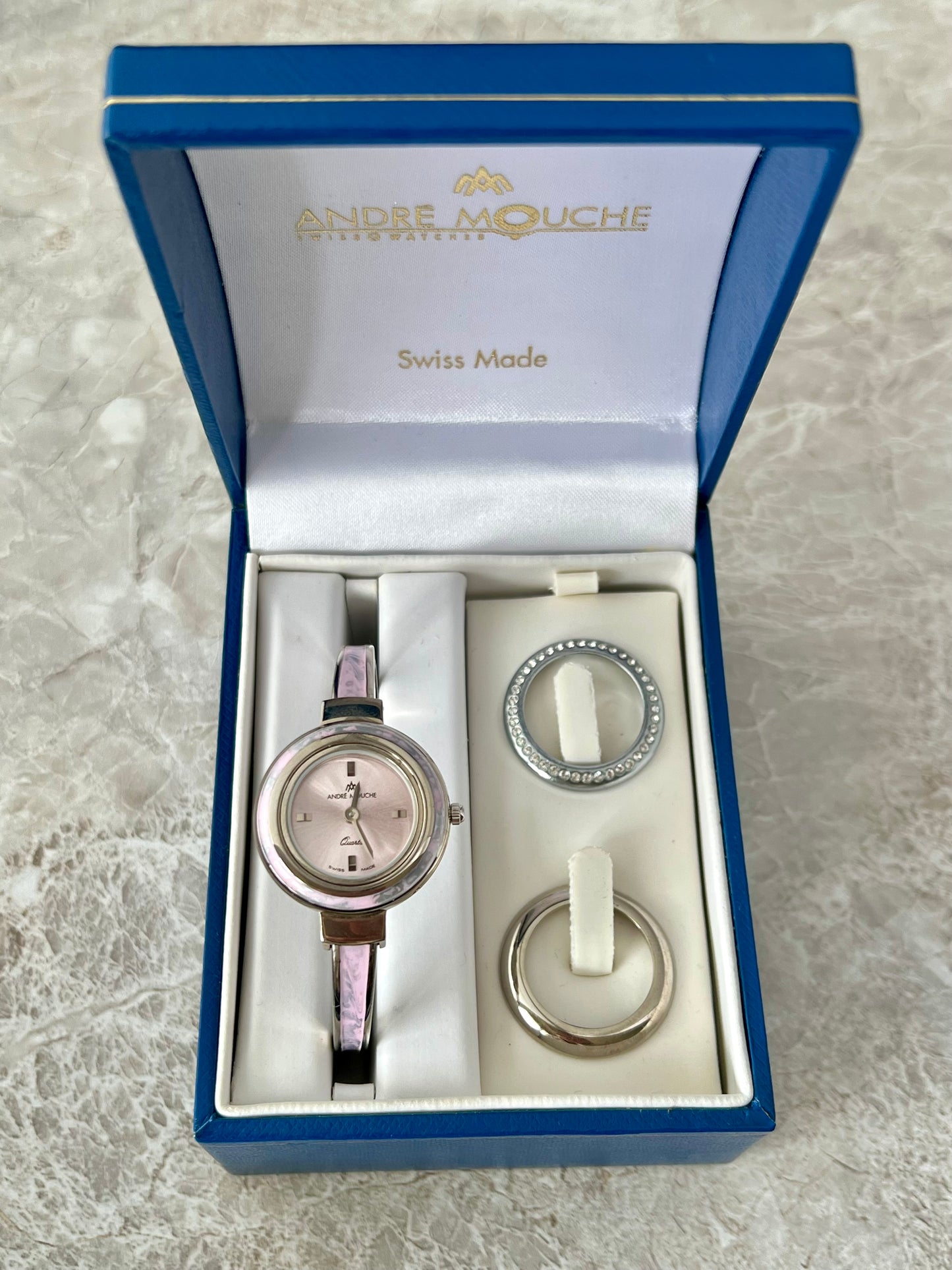 Andre Mouche Aura Interchangeable Bezel Pink Palladium Women’s Watch Set