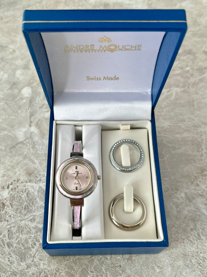 Andre Mouche Aura Interchangeable Bezel Pink Palladium Women’s Watch Set