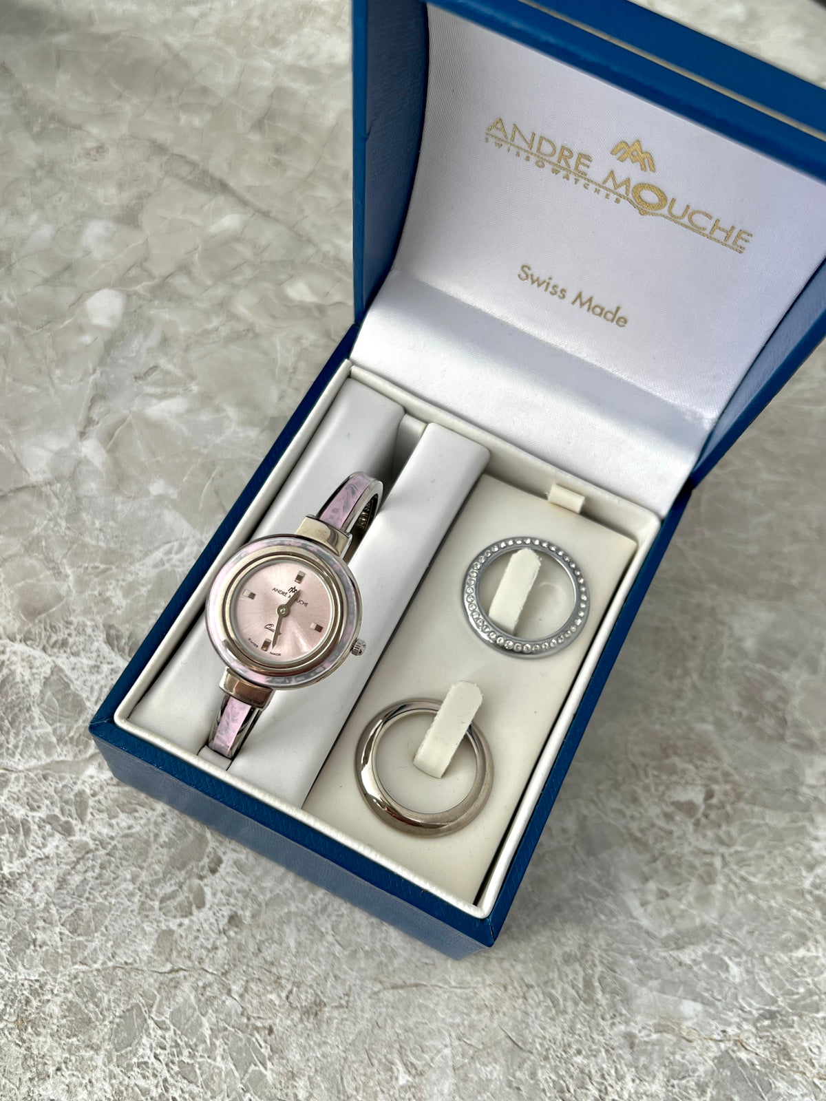 Andre Mouche Aura Interchangeable Bezel Pink Palladium Women’s Watch Set