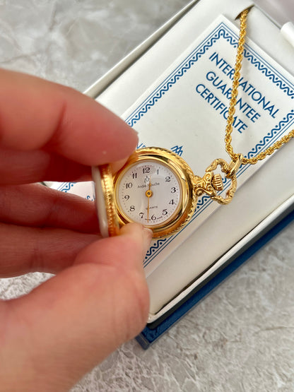 Andre Mouche Blue Floral Gold Tone Women’s Pendant Watch