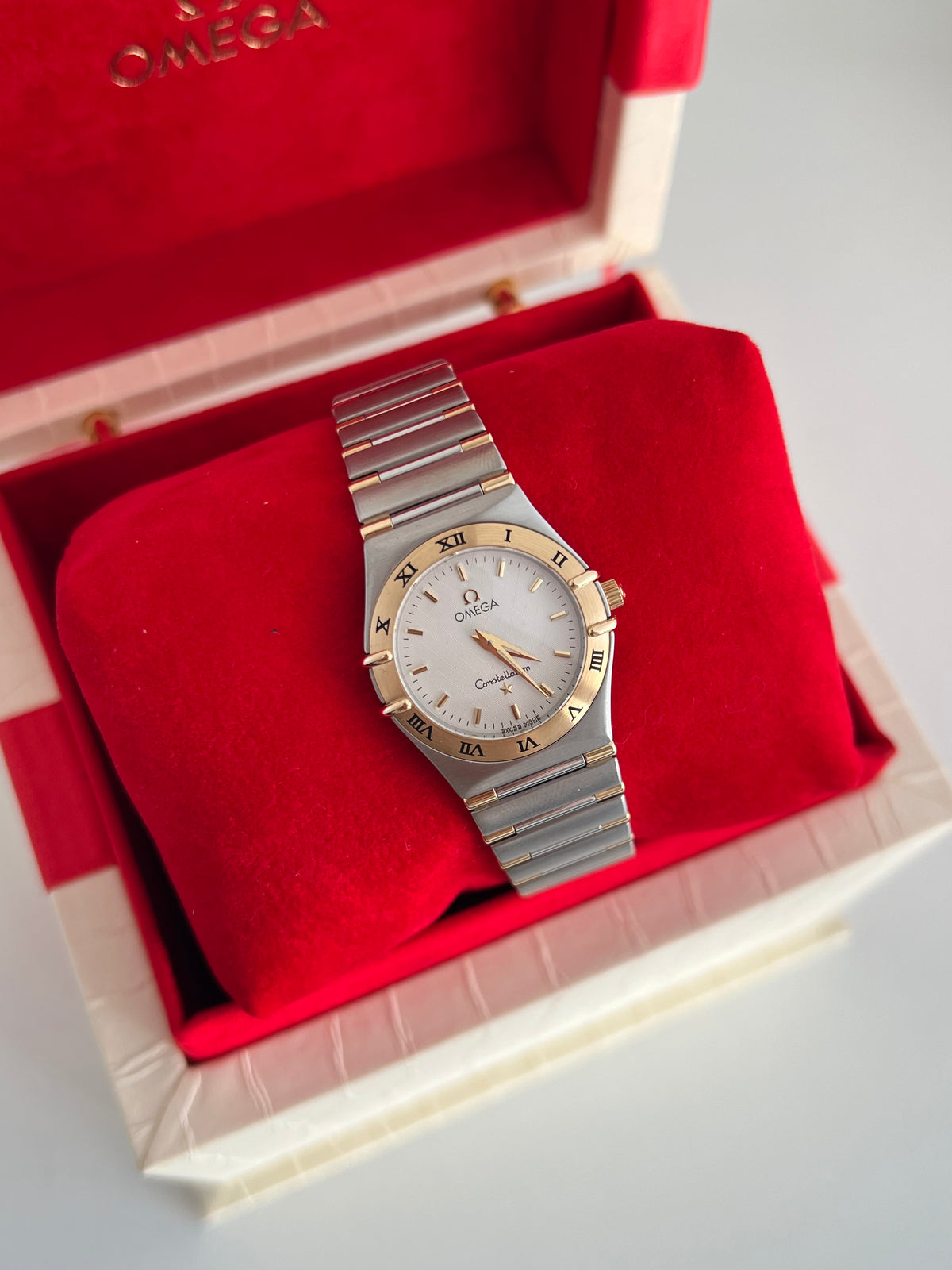 Omega Constellation Two-tone Women’s Watch, front view of a vintage women's watch at Gilded Hour.