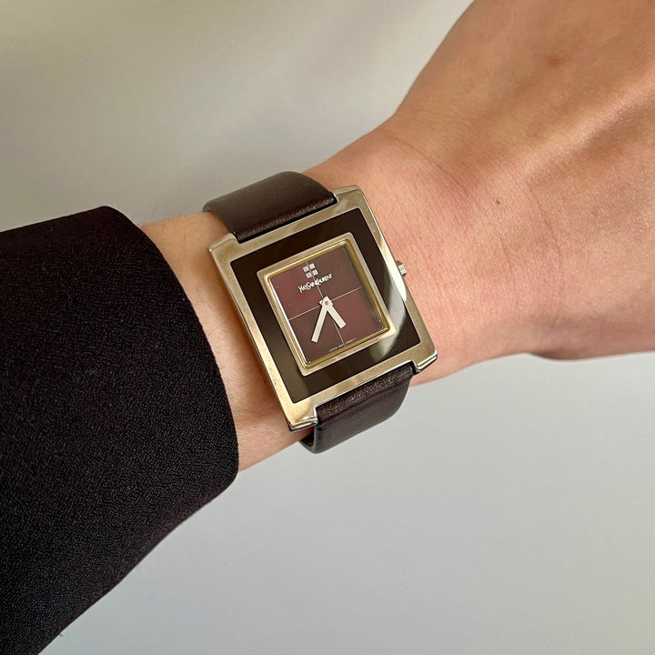 Yves Saint Laurent Burgundy Architectural Dial Watch