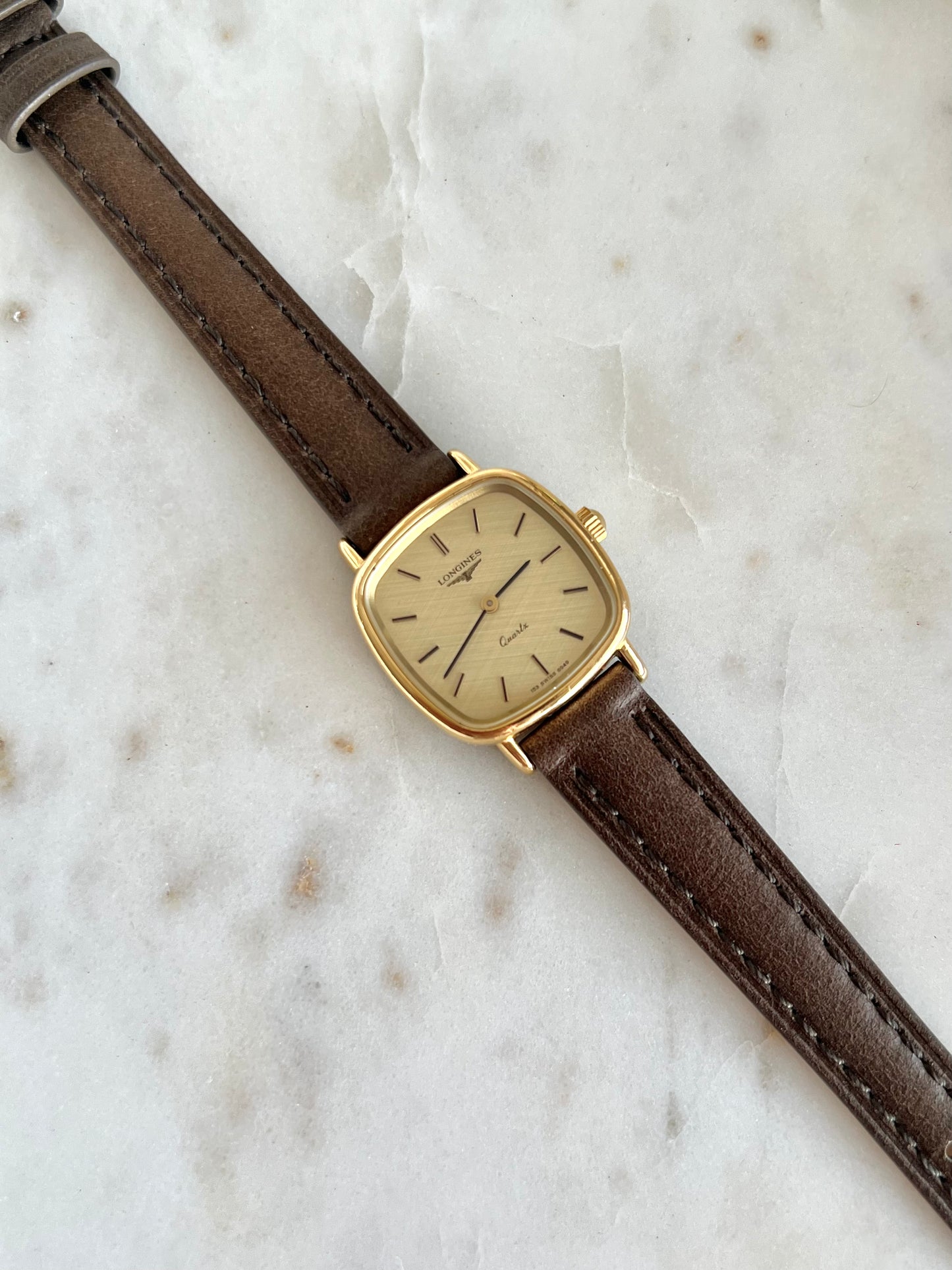 Longines Gold Toned Cushion Case Linen Dial Women's Watch