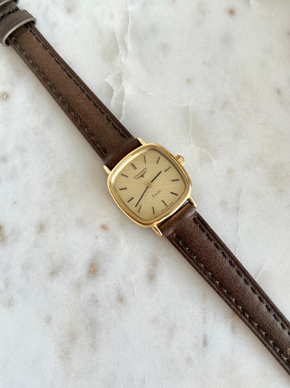 Longines Gold Toned Cushion Case Linen Dial Women's Watch