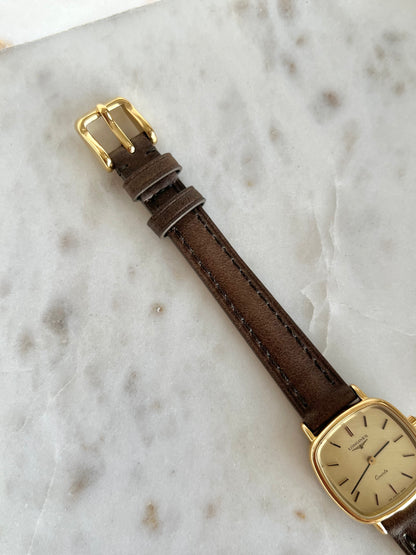 Longines Gold Toned Cushion Case Linen Dial Women's Watch