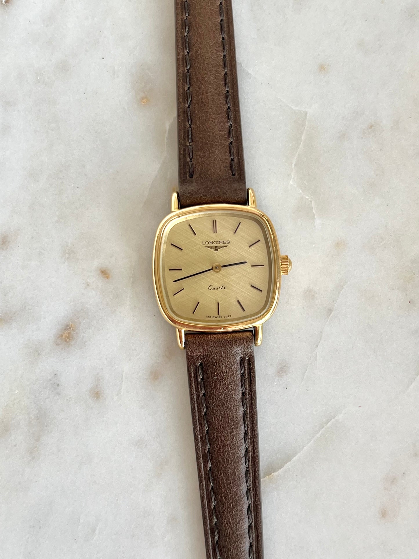 Longines Gold Toned Cushion Case Linen Dial Women's Watch