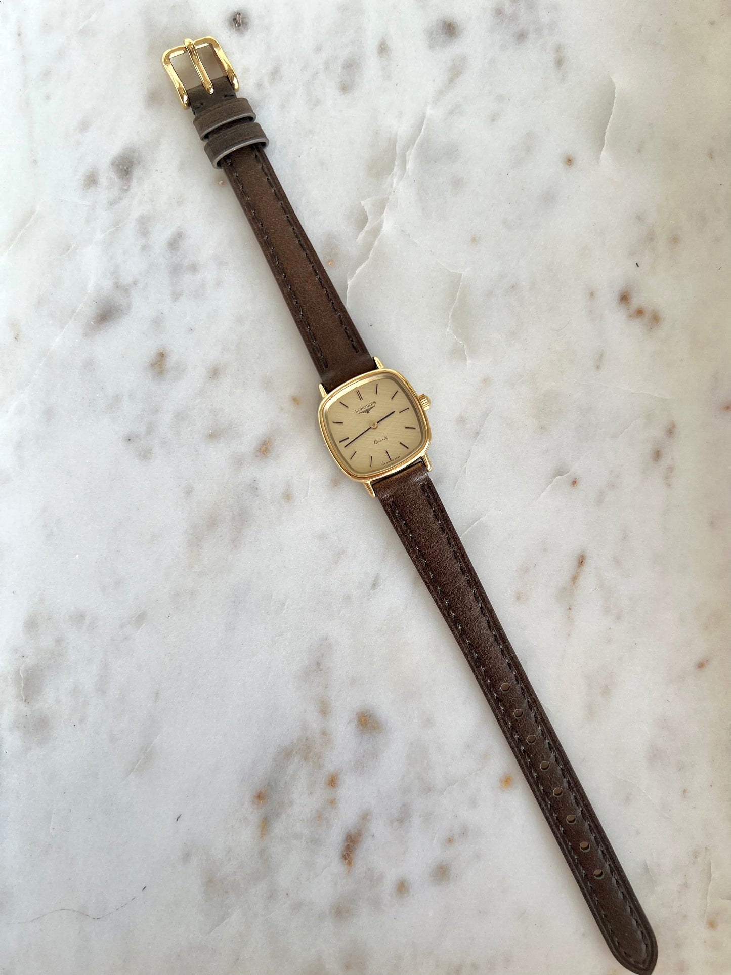 Longines Gold Toned Cushion Case Linen Dial Women's Watch