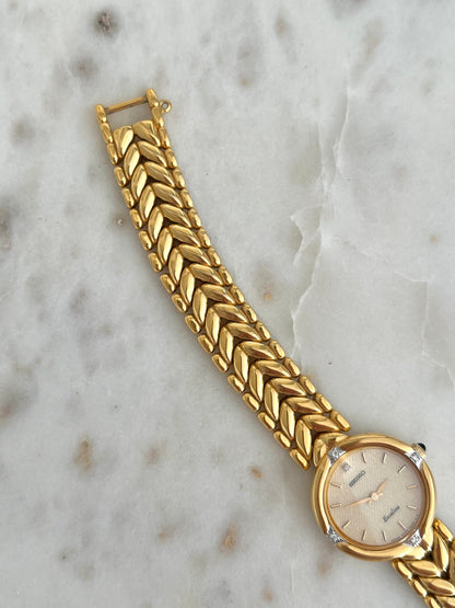 Seiko Exceline Woman's Watch with Diamonds and Sculpted Pattern Bracelet