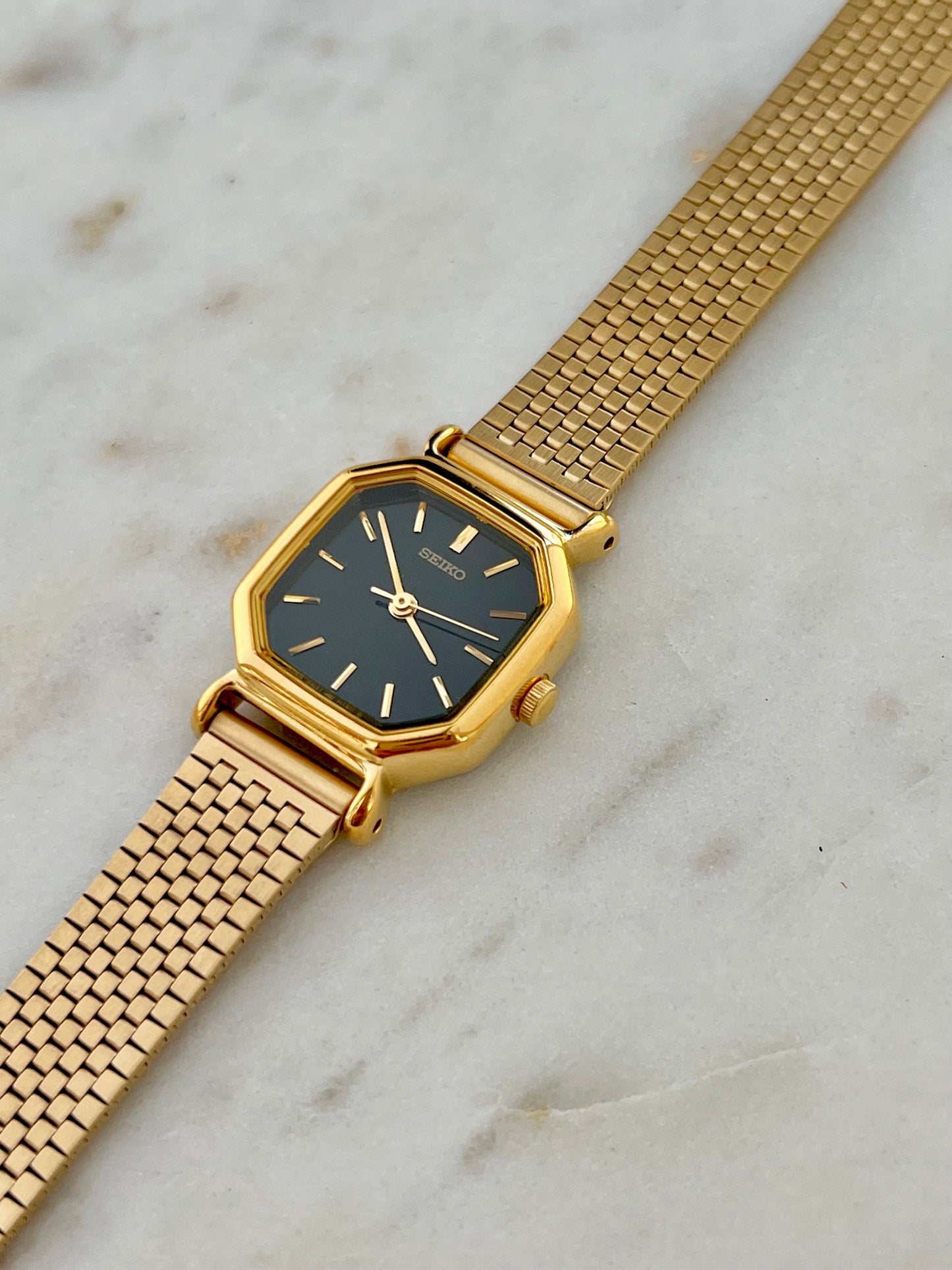 Seiko Octagonal Black Dial Bracelet Watch