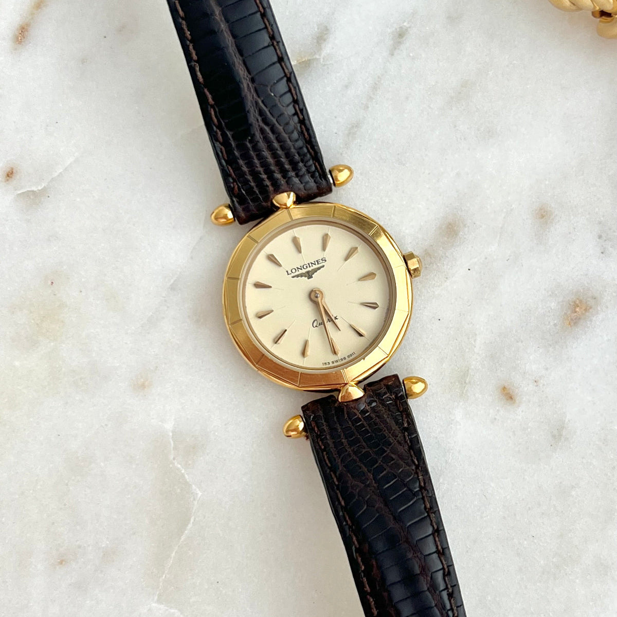 Longines Women's Watch with Faceted Bezel on an Alligator Strap