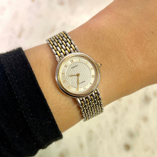 Seiko Women's watch NZ on a wrist with a blurred background