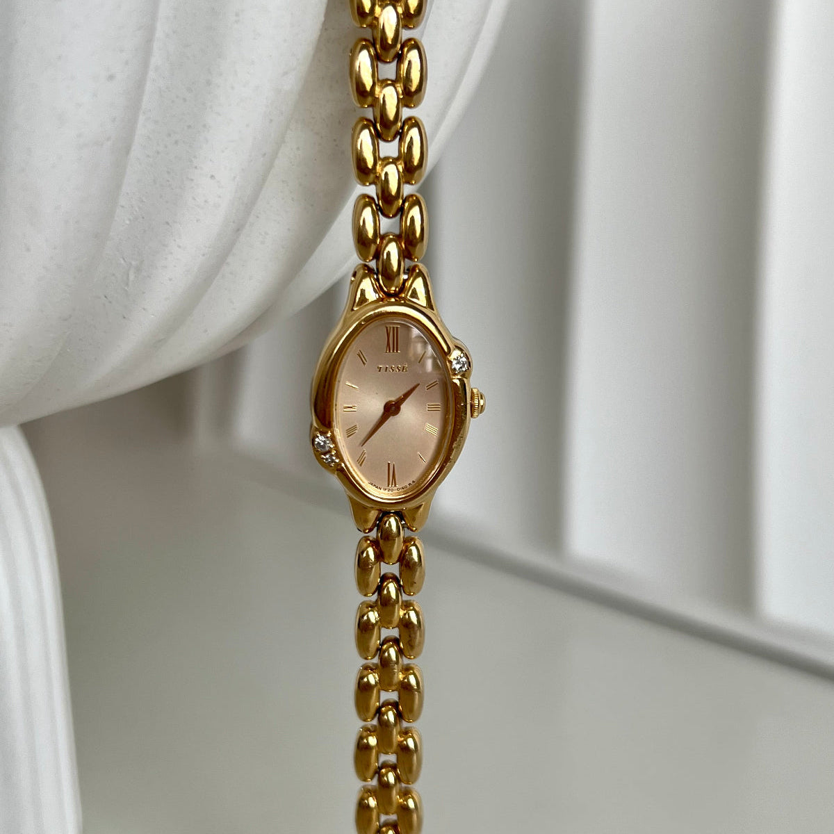 Seiko Tisse Gold Oval Watch with Inlaid Diamonds AUS NZ Canada