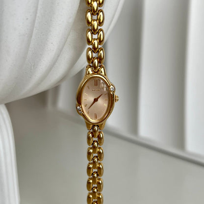 Seiko Tisse Gold Oval Watch with Inlaid Diamonds AUS NZ Canada