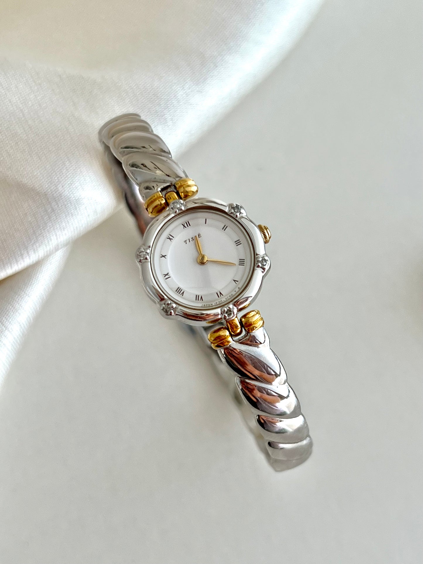 Seiko Tisse bangle watch in gold and silver with inlaid crystals Two Tone Beauty
