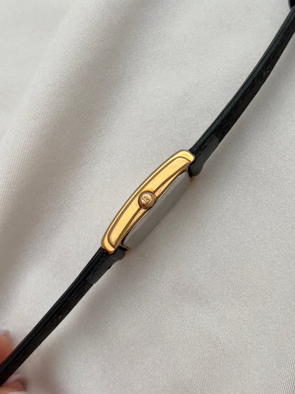 Burberrys Salmon Dial Gold Tank Women’s Watch; black leather strap with burberrys buckle. Product photograph 7 of 15.
