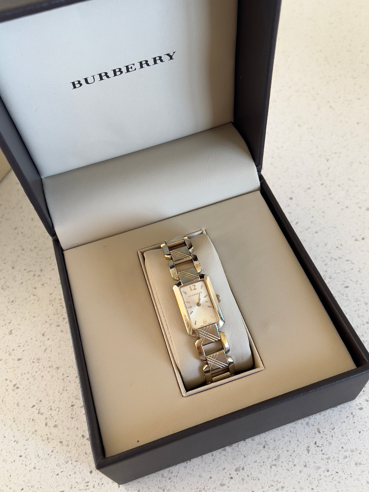 Burberry Silver Dial Gold Tone Tank Women's Watch — product photograph 2, Gilded Hour NZ.
