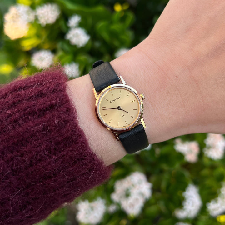 Certina Q champagne dial women's watch on wrist