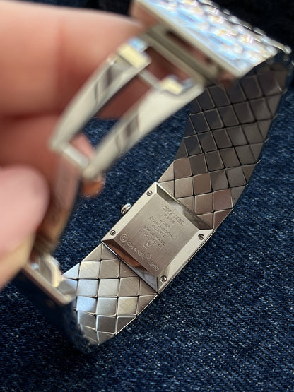 Chanel Matelassé stainless steel caseback with Swiss Made marking and serial F.K.85910
