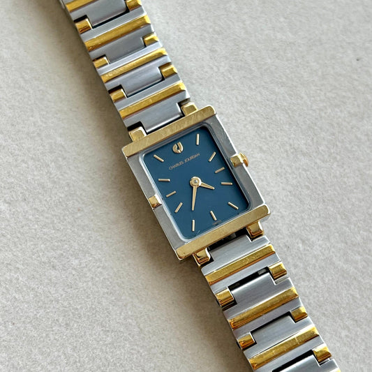 Charles Jourdan Two Tone Rectangular Ladies Watch Blue Dial, product view 1.