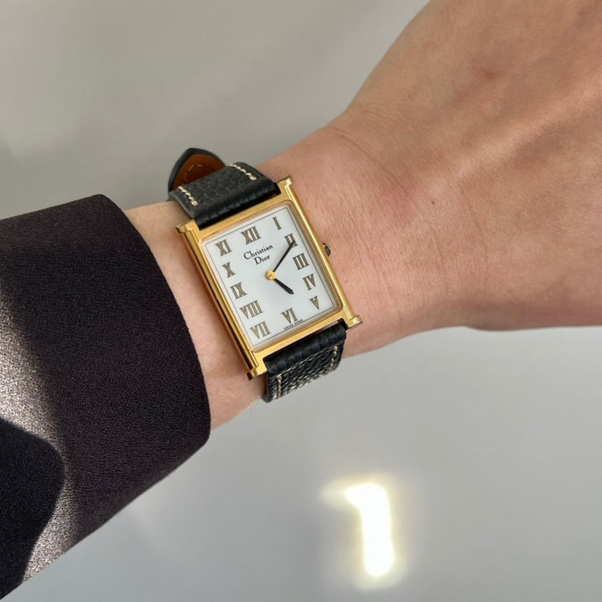 Christian Dior 3010 Gold Tone Rectangular Roman Watch