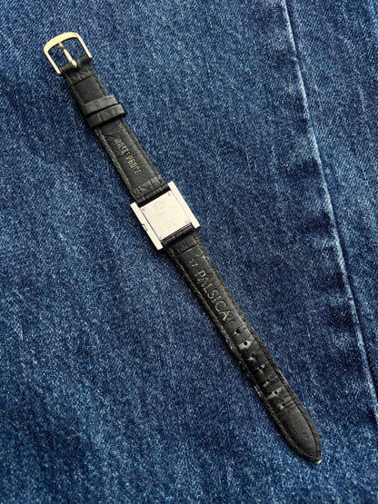 Christian Dior Cannage D82-100 steel caseback and underside of the black leather strap