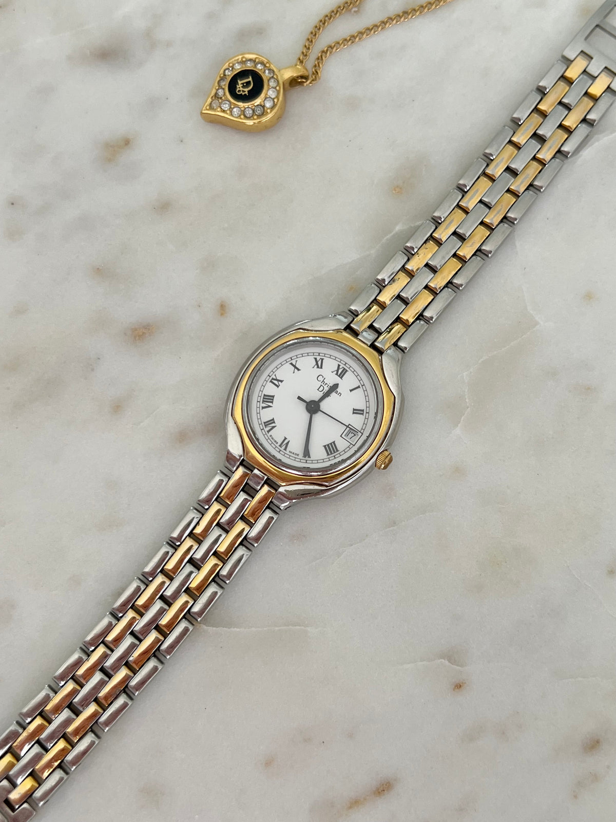 Christian Dior two tone Roman dial watch, view 4.