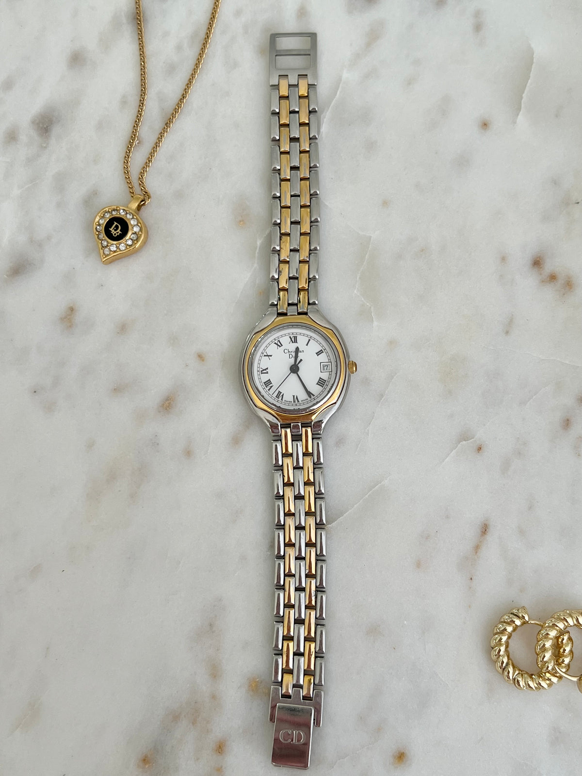 Christian Dior two tone Roman dial watch, view 9.