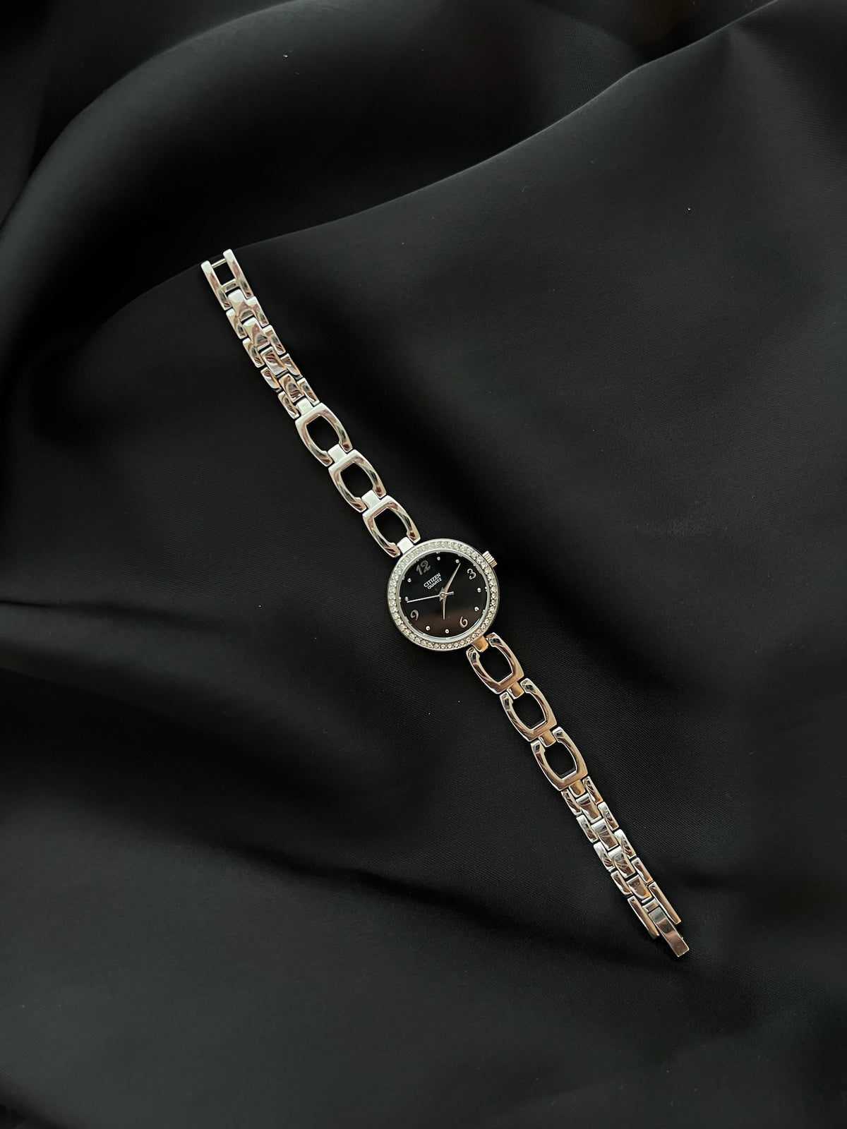 Citizen Black Dial Crystal Bezel Women’s Watch featuring black dial and steel bracelet; vintage watch product image 4.