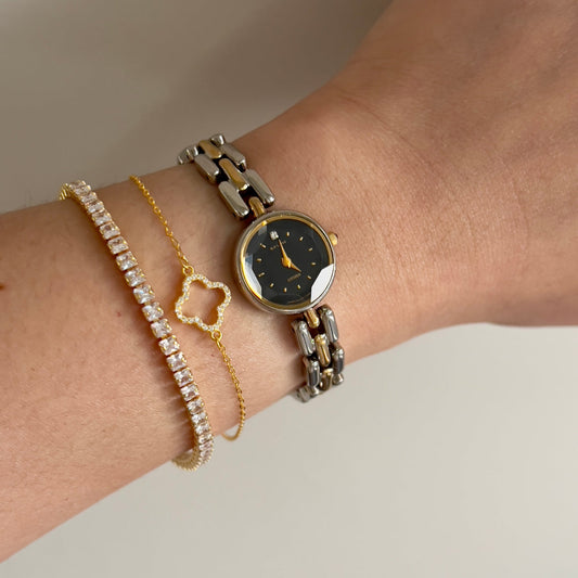 Citizen black dial two-tone women's bracelet watch with faceted crystal