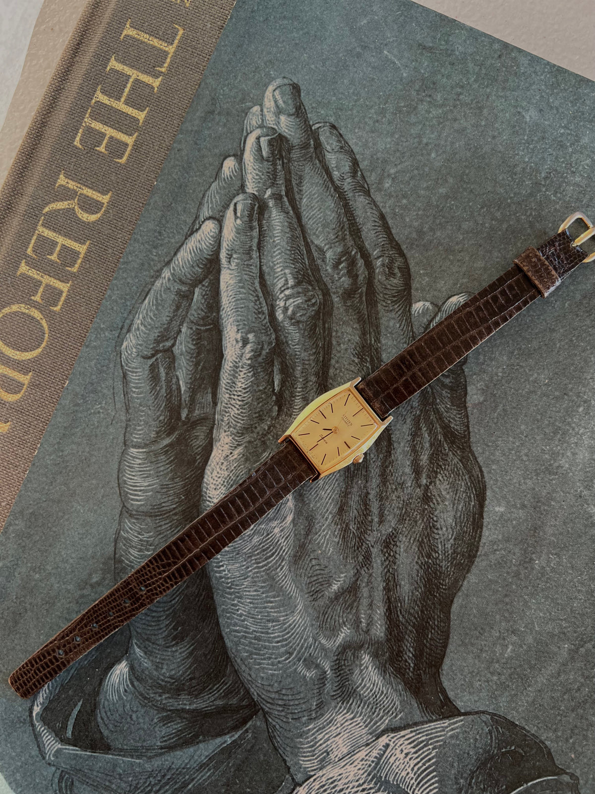 Citizen Champagne Dial Brown Leather Women’s Watch featuring champagne dial and leather strap; vintage watch product image 2.