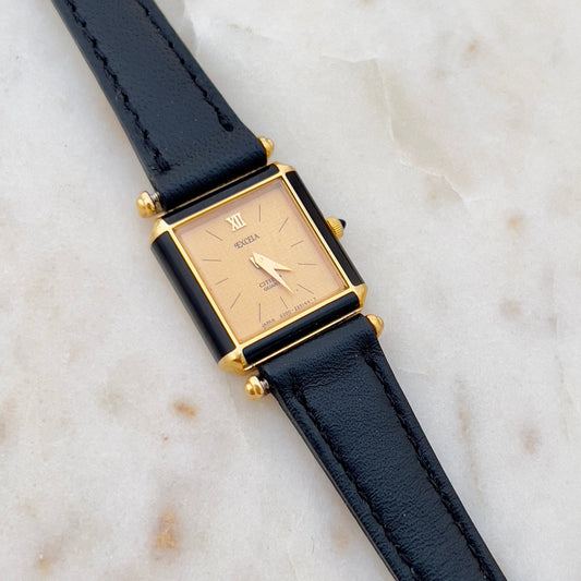 Citizen Excela Square Women's Watch with Enamel Accent, angled view of a vintage women's watch at Gilded Hour.