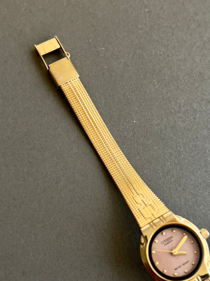 Citizen Pink Dial Gold Patterned Bracelet Women’s Watch — product photograph 4, Gilded Hour NZ.