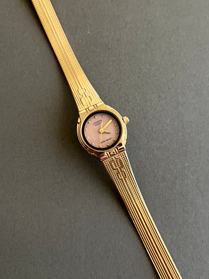 Citizen Pink Dial Gold Patterned Bracelet Women’s Watch — product photograph 6, Gilded Hour NZ.