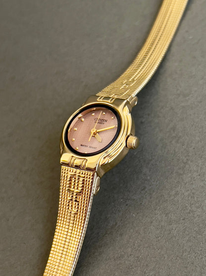 Citizen Pink Dial Gold Patterned Bracelet Women’s Watch — product photograph 7, Gilded Hour NZ.