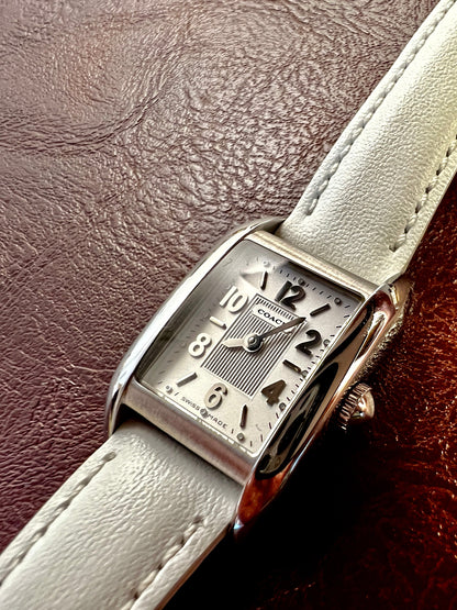 Coach Tank Woman's Watch with Bold Dial, angled view of a vintage women's watch at Gilded Hour.