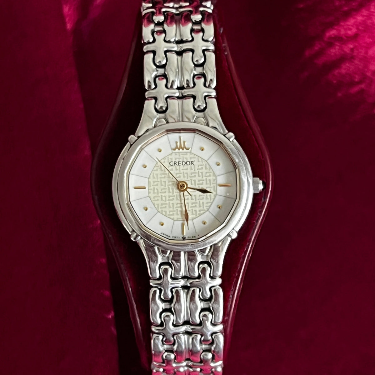 Credor geometric dial women’s watch with sculpted silver bracelet; product image 1.