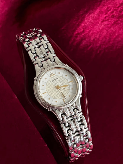 Credor geometric dial women’s watch with sculpted silver bracelet; product image 2.