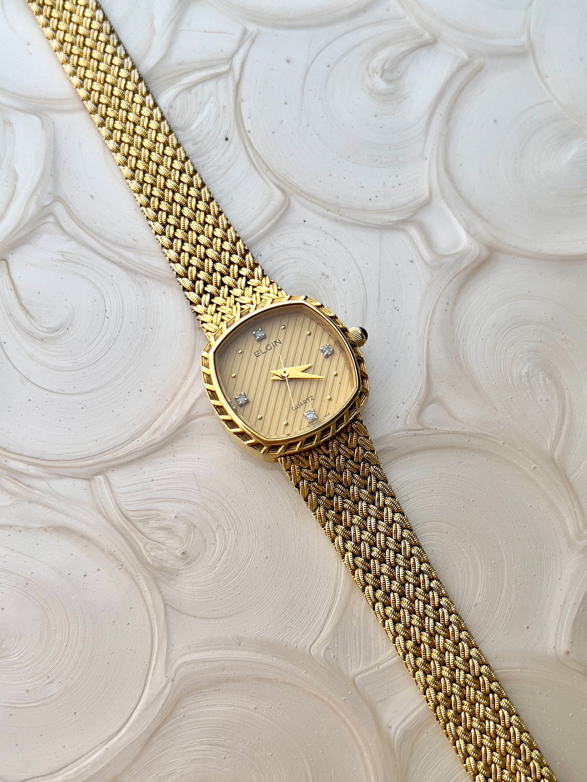 Elgin Gold Tone Striped Dial Crystal Women's Watch | Product photograph 2