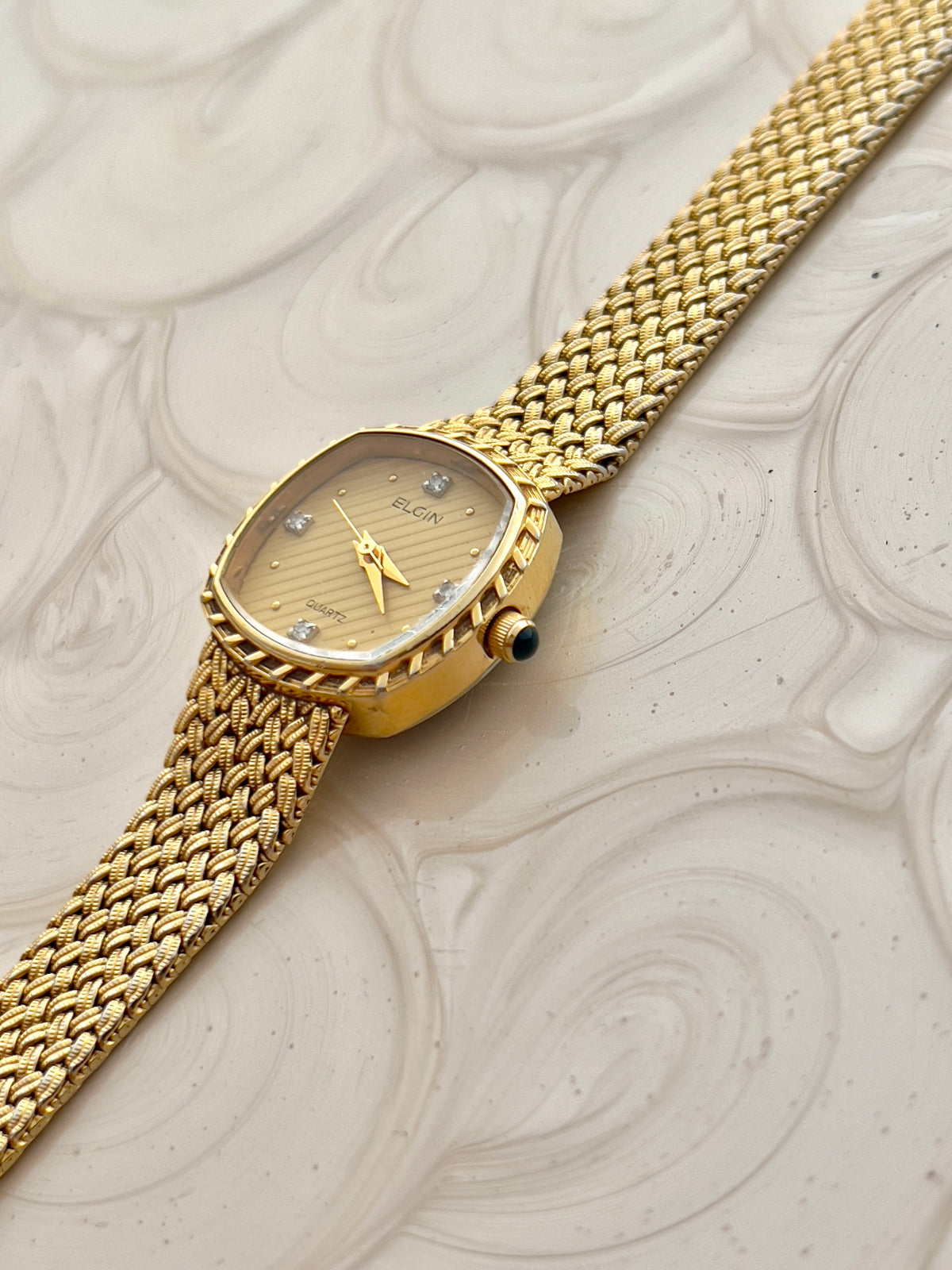 Elgin Gold Tone Striped Dial Crystal Women's Watch | Product photograph 3