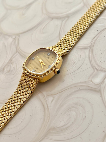 Elgin Gold Tone Striped Dial Crystal Women's Watch | Product photograph 3