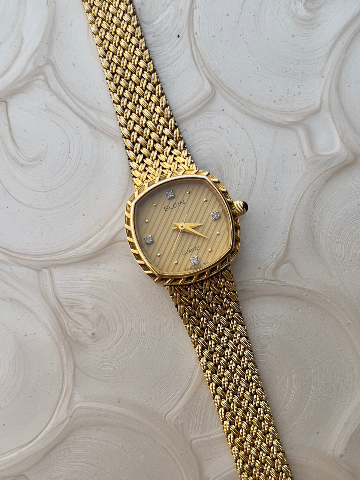 Elgin Gold Tone Striped Dial Crystal Women's Watch | Product photograph 5