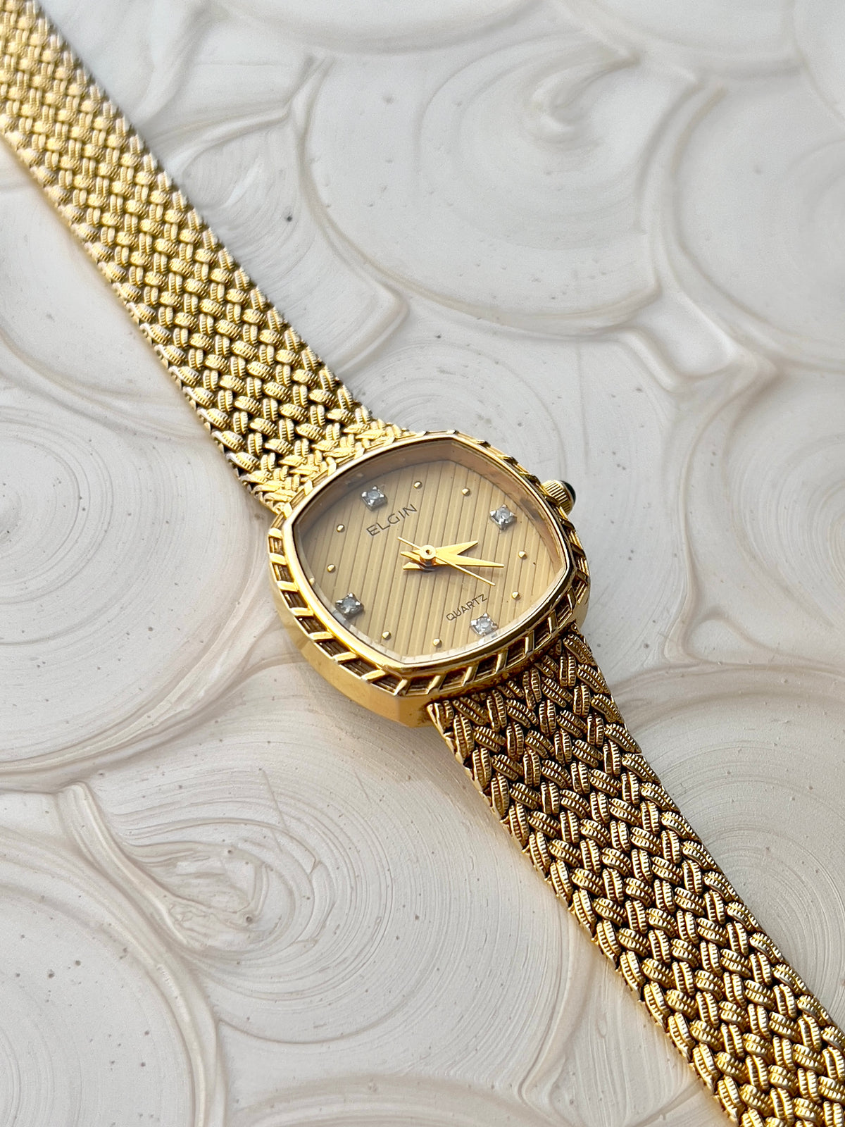 Elgin Gold Tone Striped Dial Crystal Women's Watch | Product photograph 6