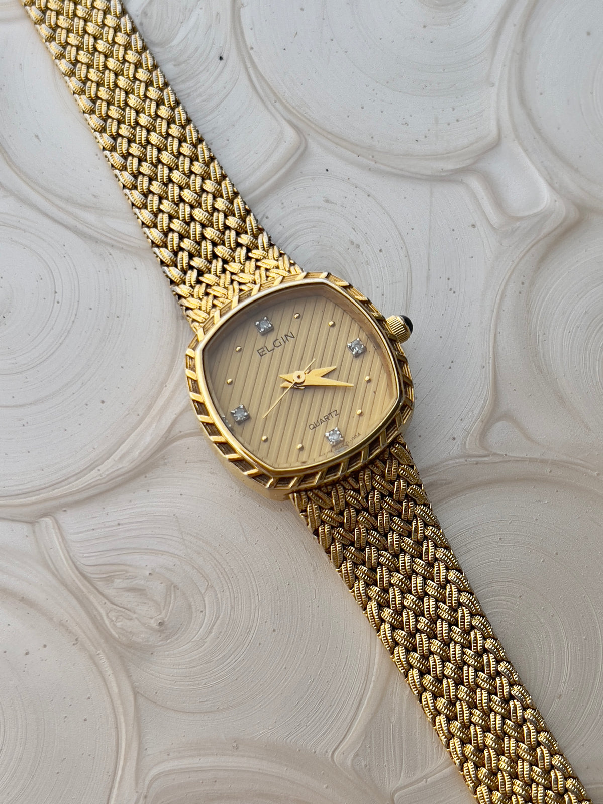 Elgin Gold Tone Striped Dial Crystal Women's Watch | Product photograph 7