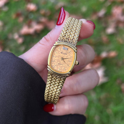 Elgin Gold Marbled Dial Woven Bracelet Women's Watch | Product photograph 2